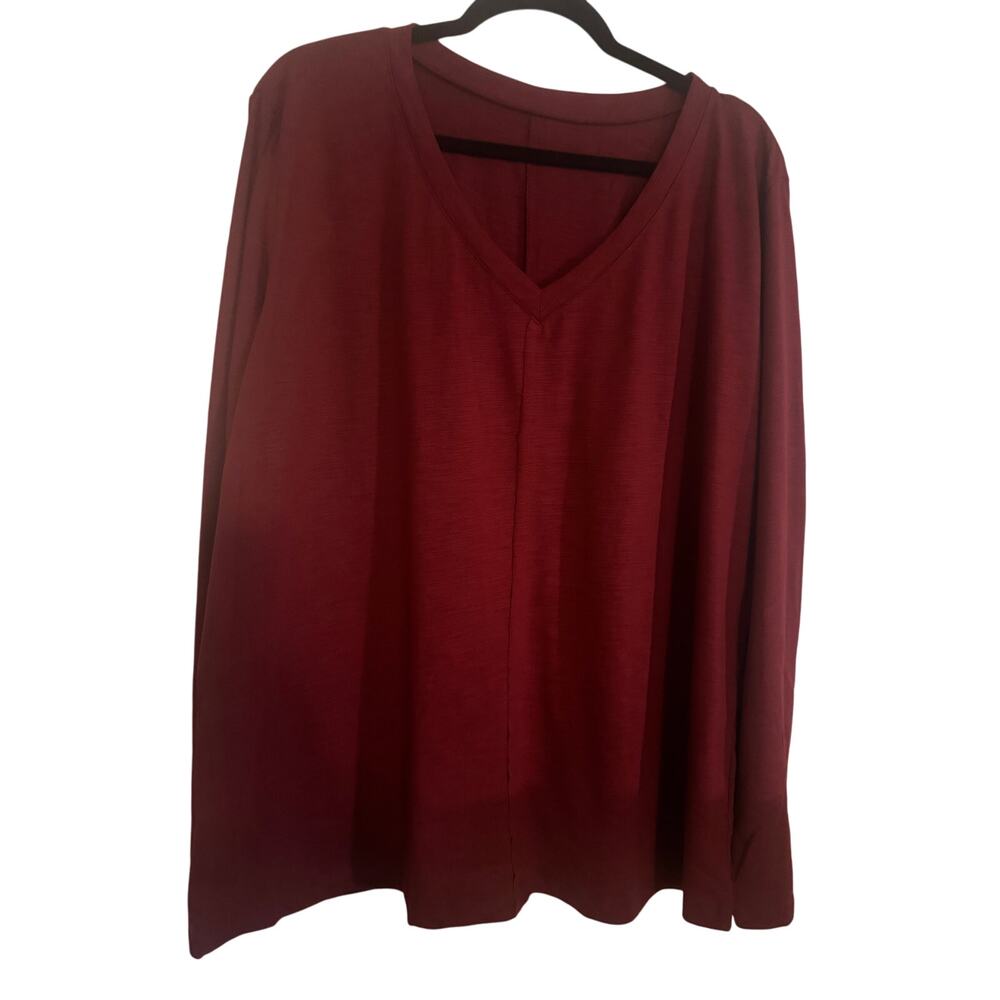 Wine red 2XL long sleeve top nwot cotton polyester blend. Winter fall v neck